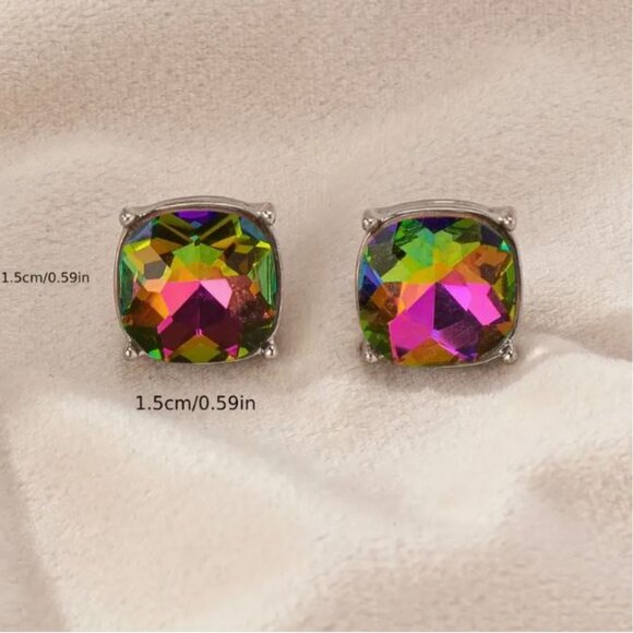 NEW Kate Aurora Borealis Crystal Large Stud Earrings Purple & Green - Picture 4 of 4